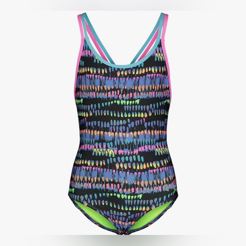 Under Armour Girls Colorful Patterned One-Piece Crisscross Back Swimsuit 8. NWT